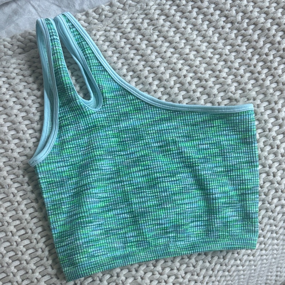 Green and Blue Patterned Crop Top